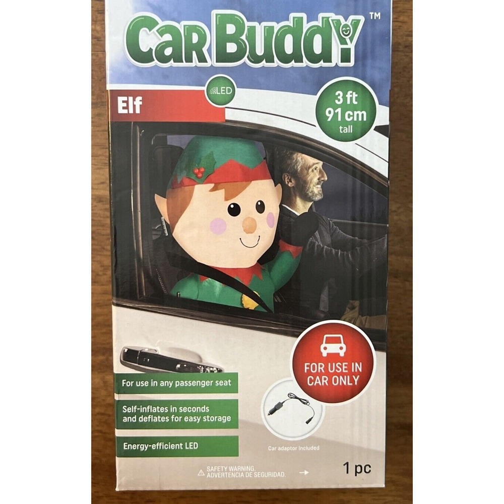 Gemmy Airblown Inflatable Elf Car Buddy 3 Feet Energy Efficient LED Christmas